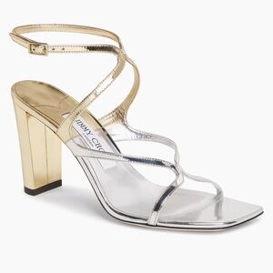 Jimmy Choo Azie 85MM Liquid Metal Leather Sandals, worn once
